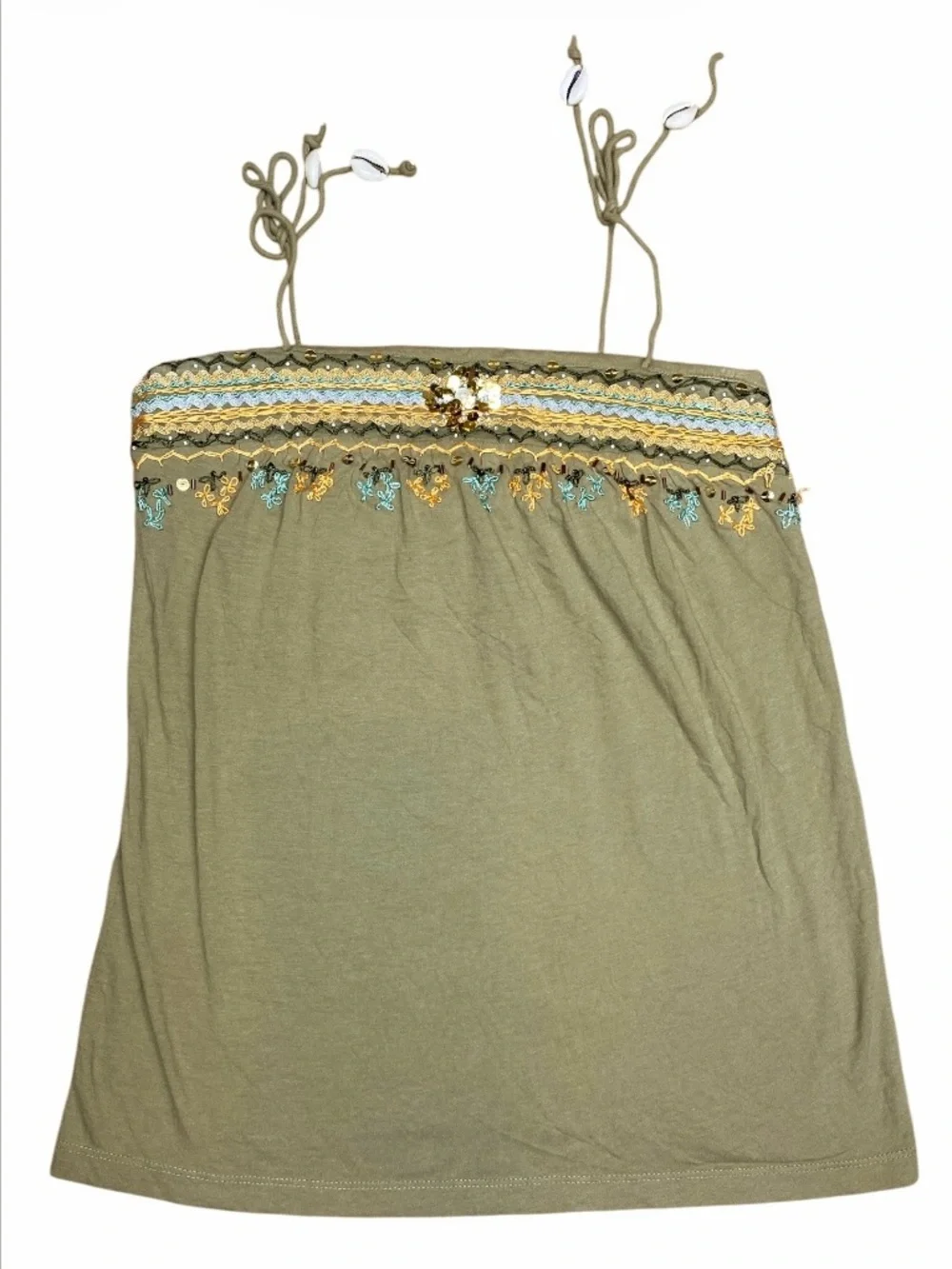 Vintage Y2K The Limited Embroidered Sequin Shell Beaded Sage Cami Top Size XS